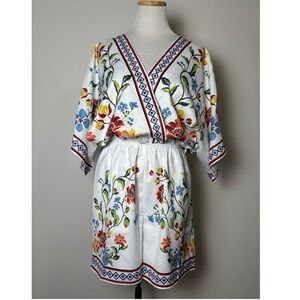 Cupshe Tropical Floral Kimono Sleeve Romper M Swim Cover-Up Resort Beach Coastal